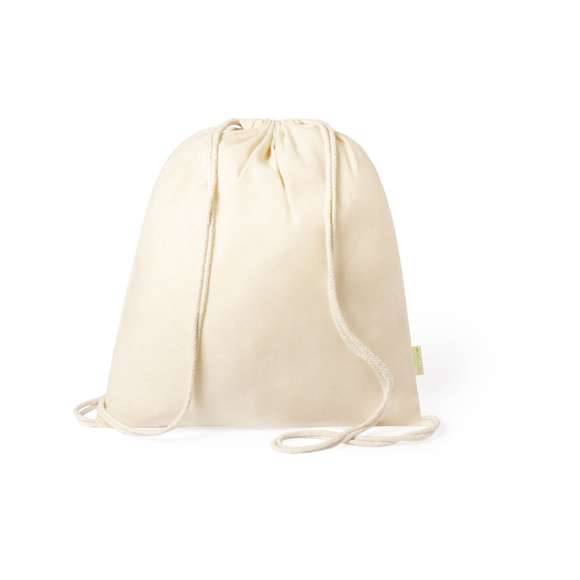 Mochila de cuerdas de línea nature en suave material 100% algodón orgánico. Cuerdas autocierre en algodón, con distintivo organic en etiqueta lateral. Resistencia hasta 9kg de peso.
