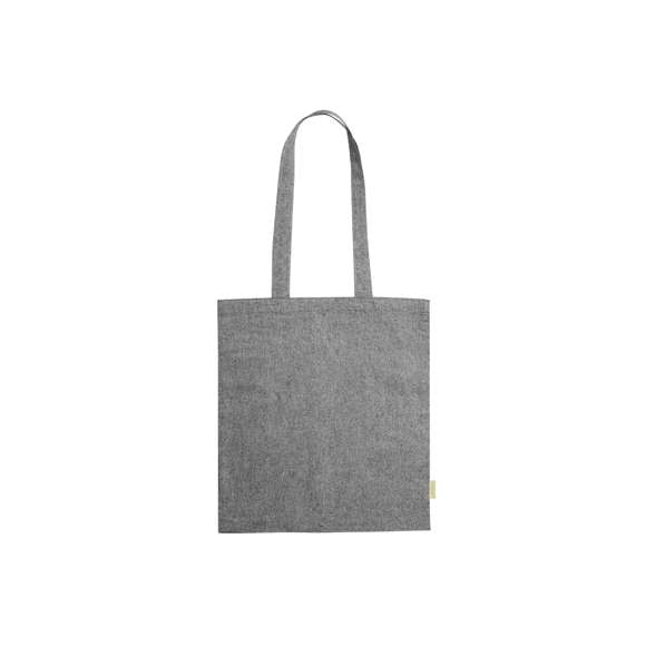 Bolsa de línea nature en material 100% algodón reciclado de 120 g/m2. Asas largas de 70cm con refuerzo y de acabado cosido. Distintivo en etiqueta lateral y resistencia hasta 8 kg de peso. Disponible en variada gama de colores nature.