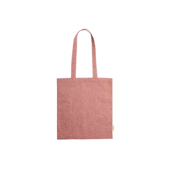 Bolsa de línea nature en material 100% algodón reciclado de 120 g/m2. Asas largas de 70cm con refuerzo y de acabado cosido. Distintivo en etiqueta lateral y resistencia hasta 8 kg de peso. Disponible en variada gama de colores nature.