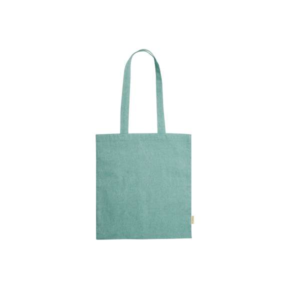 Bolsa de línea nature en material 100% algodón reciclado de 120 g/m2. Asas largas de 70cm con refuerzo y de acabado cosido. Distintivo en etiqueta lateral y resistencia hasta 8 kg de peso. Disponible en variada gama de colores nature.