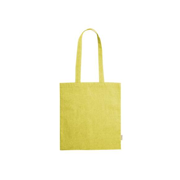 Bolsa de línea nature en material 100% algodón reciclado de 120 g/m2. Asas largas de 70cm con refuerzo y de acabado cosido. Distintivo en etiqueta lateral y resistencia hasta 8 kg de peso. Disponible en variada gama de colores nature.