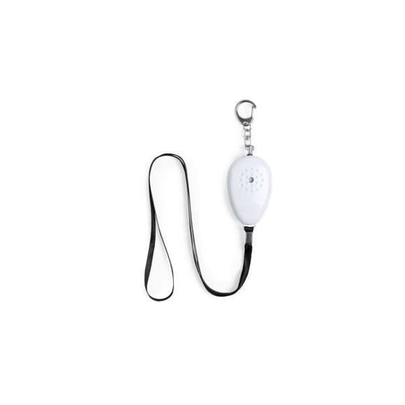 	Alarma personal con potente timbre de volumen extra fuerte. El funcionamiento es sencillo, solamente hay que tirar de la cinta para que suene la alarma. Con mosquetón metálico de enganche y cinta resistente de 36 cm de largo. Alimentación a pilas (de botón incluidas) y presentado en atractiva bolsa de diseño.