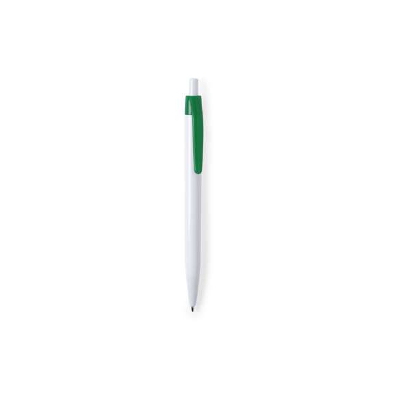  	Bolígrafo de mecanismo pulsador en desenfadado diseño bicolor. Con cuerpo en color blanco y clip en variada gama de colores. Amplia superficie de impresión y en tinta azul.