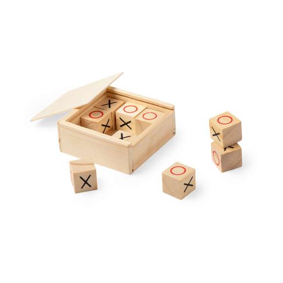 	Juego de mesa en madera, presentado en estuche individual con tapa deslizante.