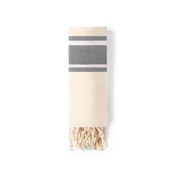 Pareo toalla 2 en 1 en algodón orgánico de 110g/m2. Tamaño 180 x 90 cm y disponible en variada gama de colores combinados. Distintivo organic en etiqueta.