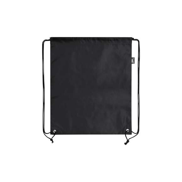 Mochila de cuerdas en suave poliéster RPET. Con cuerdas autocierre, esquinas reforzadas y resistentes argollas metálicas. Distintivo RPET en etiqueta lateral y disponible en variada gama de colores (color blanco especialmente fabricado para impresión en sublimación).Elaborado a partir de plástico reciclado, para así fomentar la reutilización de residuos plásticos y ayudar a la sostenibilidad del planeta.