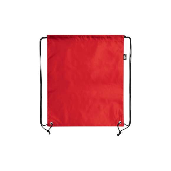 Mochila de cuerdas en suave poliéster RPET. Con cuerdas autocierre, esquinas reforzadas y resistentes argollas metálicas. Distintivo RPET en etiqueta lateral y disponible en variada gama de colores (color blanco especialmente fabricado para impresión en sublimación).Elaborado a partir de plástico reciclado, para así fomentar la reutilización de residuos plásticos y ayudar a la sostenibilidad del planeta.