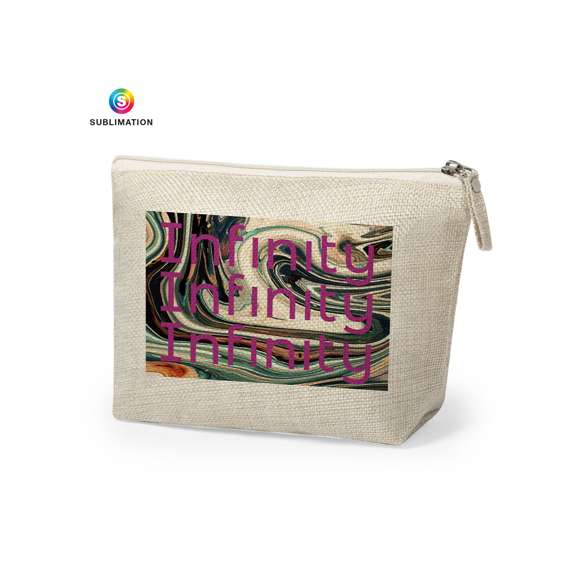 Neceser de inspiración nature, en resistente poliéster de suave tacto, especialmente elaborado para impresión en sublimación. Con cierre de cremallera y cinta en tirador para cómoda apertura.