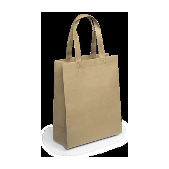  	Bolsa reutilizable de inspiración nature en non-woven grueso de 90g/m2. Tamaño 25x31+11 cm, de acabado cosido y con asas cortas reforzadas de 27 cm. Resistencia de hasta 7 kg de peso.