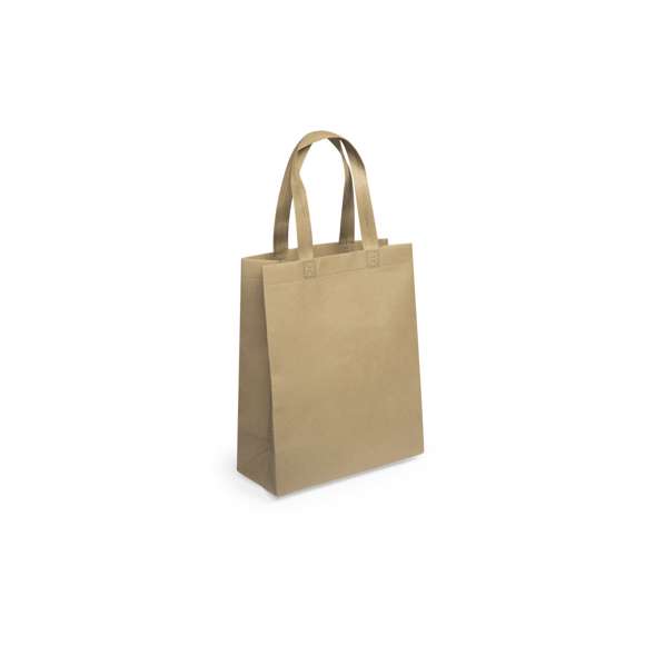  	Bolsa reutilizable de inspiración nature en non-woven grueso de 90g/m2. Tamaño 25x31+11 cm, de acabado cosido y con asas cortas reforzadas de 27 cm. Resistencia de hasta 7 kg de peso.