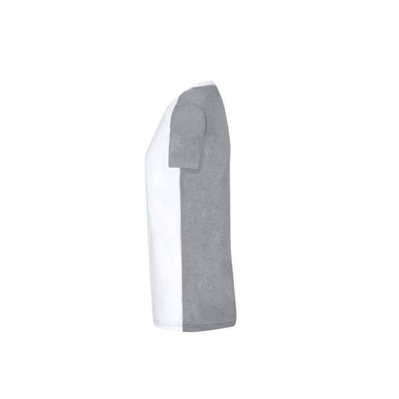Camiseta técnica para adulto en material transpirable poliéster/elastano de 135g/m2. De elegante diseño bicolor, con frontal en color blanco, espalda detalles en gris. Disponible en tallas S, M, L, XL, XXL. Color blanco especialmente fabricado para marcaje en sublimación.