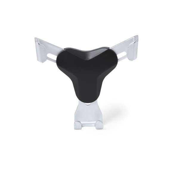 Ingenioso soporte para smartphone de diseño minimalista y especialmente diseñado para smartphones tamaño XXL. Con sistema de fijación universal que se activa por el propio peso del teléfono, ajustando las pinzas de agarre una vez que se sitúa el dispositivo en el soporte. Para rejilla de ventilación del automóvil y con frontal especialmente diseñado para marcaje en tampografía.