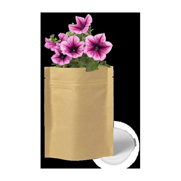  	Maceta de línea nature en sobre de papel. Con 5-8 semillas de petunia y bolsita con sustrato de crecimiento.