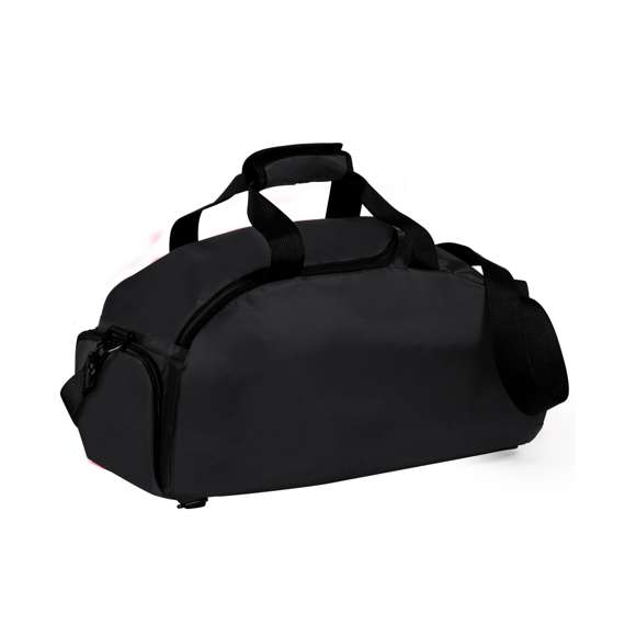 Bolso mochila en resistente nylon 420D. Compartimento independiente de cierre de cremallera para el calzado y bolsillo lateral de cremallera. Compartimento principal con cierre de cremallera de doble tirador y asas de transporte reforzadas, con cierre de velcro. Cintas de hombros y espalda acolchadas con cintas de ajuste regulables.