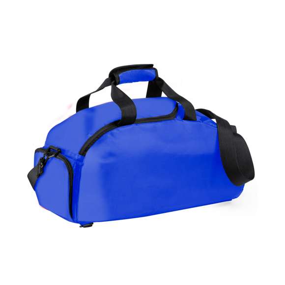 Bolso mochila en resistente nylon 420D. Compartimento independiente de cierre de cremallera para el calzado y bolsillo lateral de cremallera. Compartimento principal con cierre de cremallera de doble tirador y asas de transporte reforzadas, con cierre de velcro. Cintas de hombros y espalda acolchadas con cintas de ajuste regulables.