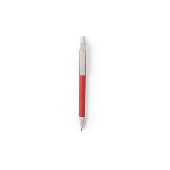 Bolígrafo con mecanismo pulsador de línea nature. Cuerpo en cartón reciclado, con accesorios en caña de trigo, para así fomentar la utilización de materias primas naturales y reducir las emisiones contaminantes. Disponible en variada gama de colores y en tinta azul.