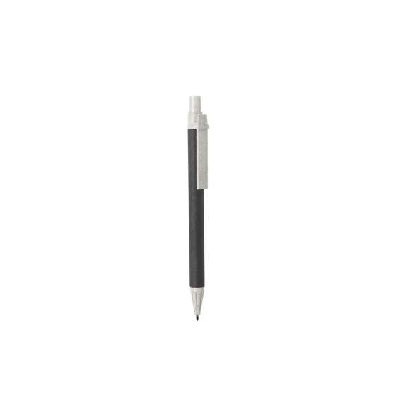 Bolígrafo con mecanismo pulsador de línea nature. Cuerpo en cartón reciclado, con accesorios en caña de trigo, para así fomentar la utilización de materias primas naturales y reducir las emisiones contaminantes. Disponible en variada gama de colores y en tinta azul.