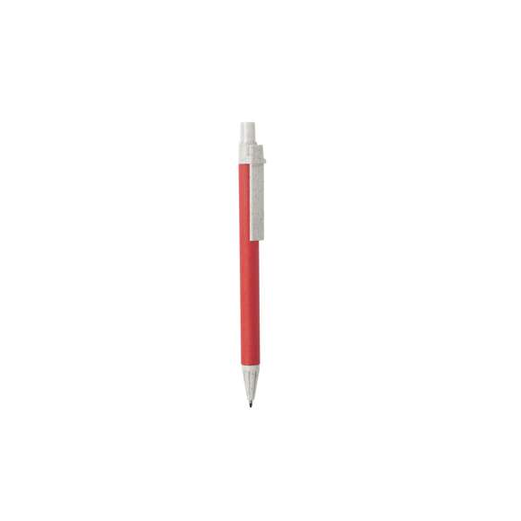 Bolígrafo con mecanismo pulsador de línea nature. Cuerpo en cartón reciclado, con accesorios en caña de trigo, para así fomentar la utilización de materias primas naturales y reducir las emisiones contaminantes. Disponible en variada gama de colores y en tinta azul.