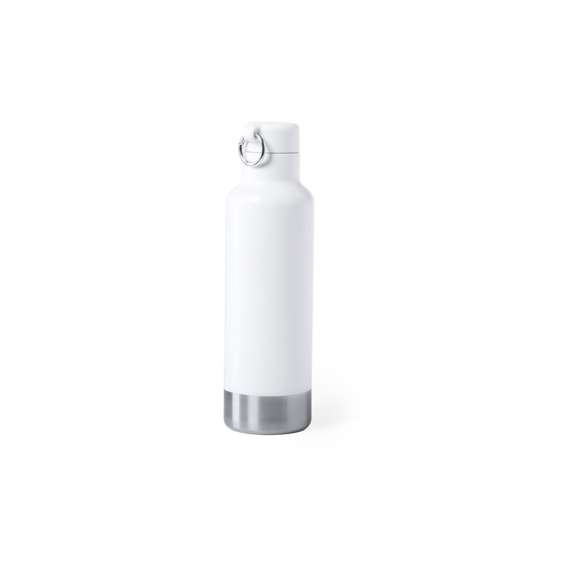  Bidón en alta calidad y de gran capacidad -750 ml-. En acero inox, con tapón a juego y anilla de transporte. Base en elegante acabado inox y disponible en elegantes colores blanco y negro. Presentado en atractiva caja de diseño