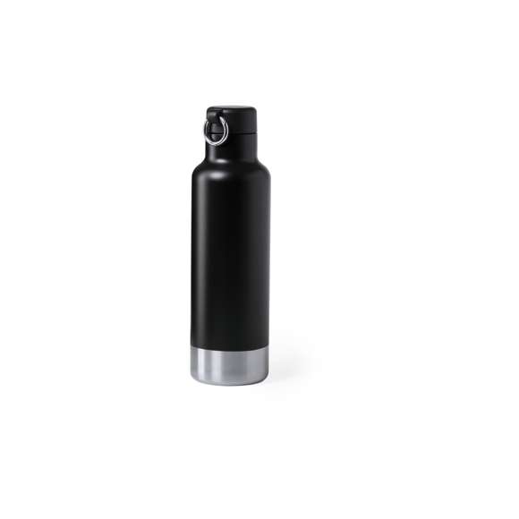  Bidón en alta calidad y de gran capacidad -750 ml-. En acero inox, con tapón a juego y anilla de transporte. Base en elegante acabado inox y disponible en elegantes colores blanco y negro. Presentado en atractiva caja de diseño