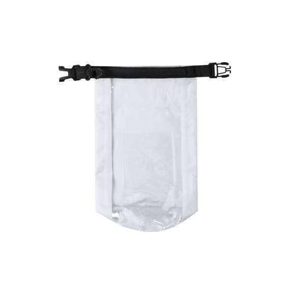 Bolsa impermeable de 2l de capacidad, con ventana transparente táctil para smartphone. Fabricada en resistente ripstop, con cierre de seguridad, asa con hebilla de ajuste y mosquetón. Disponible en variada gama de colores brillantes.