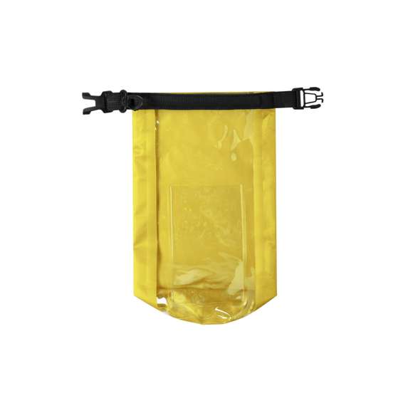 Bolsa impermeable de 2l de capacidad, con ventana transparente táctil para smartphone. Fabricada en resistente ripstop, con cierre de seguridad, asa con hebilla de ajuste y mosquetón. Disponible en variada gama de colores brillantes.