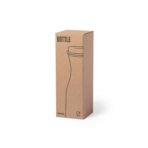 Botella de línea nature de 1l. Fabricada en cristal, con tapón de corcho natural y especialmente recomendada para agua y vino. Presentada en caja individual de diseño eco.