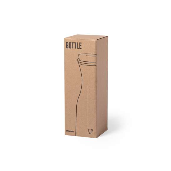 Botella de línea nature de 1l. Fabricada en cristal, con tapón de corcho natural y especialmente recomendada para agua y vino. Presentada en caja individual de diseño eco.