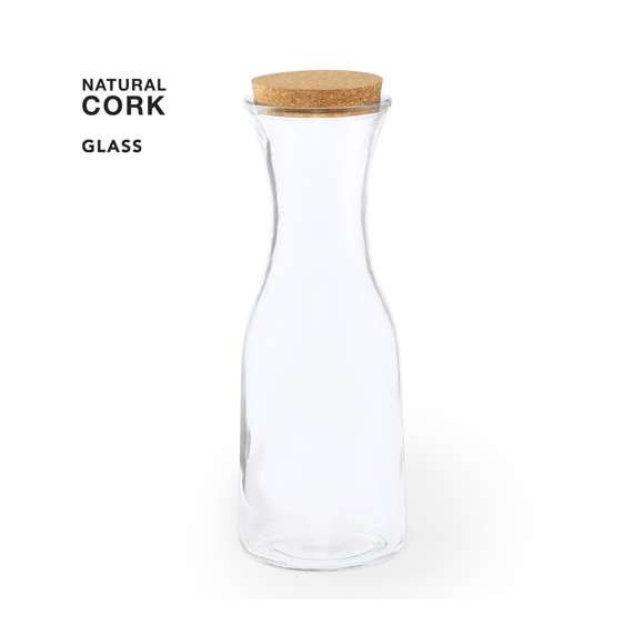 Botella de línea nature de 1l. Fabricada en cristal, con tapón de corcho natural y especialmente recomendada para agua y vino. Presentada en caja individual de diseño eco.