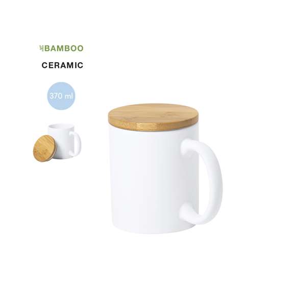 Taza de línea nature de 370 ml de capacidad. Fabricada en cerámica de acabado mate, con tapa de bambú pulido y presentada en caja individual de diseño eco.Disponible manual de instrucciones en español e inglés.