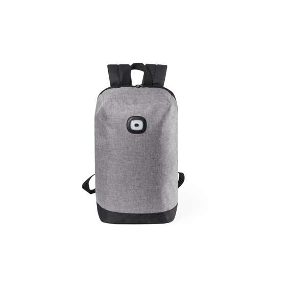 Mochila con indicadores luminosos multiusos, en resistente poliéster 600D de acabado bicolor. De diseño urbano, incluye luces parpadeantes y fijas, con 3 tipos de iluminación. Compartimento principal con cierre de cremallera de doble tirador, con cintas de hombros y espalda acolchadas y cintas de ajuste regulables. Alimentación a pilas (de botón incluidas).