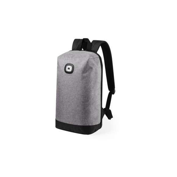 Mochila con indicadores luminosos multiusos, en resistente poliéster 600D de acabado bicolor. De diseño urbano, incluye luces parpadeantes y fijas, con 3 tipos de iluminación. Compartimento principal con cierre de cremallera de doble tirador, con cintas de hombros y espalda acolchadas y cintas de ajuste regulables. Alimentación a pilas (de botón incluidas).