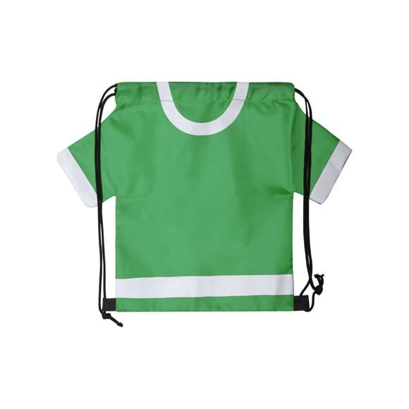 Original y divertida mochila de cuerdas para adulto en forma de camiseta. En suave poliéster 210D, con cuerdas autocierre en color negro y esquinas reforzadas. disponible en variada gama de colores intensos.