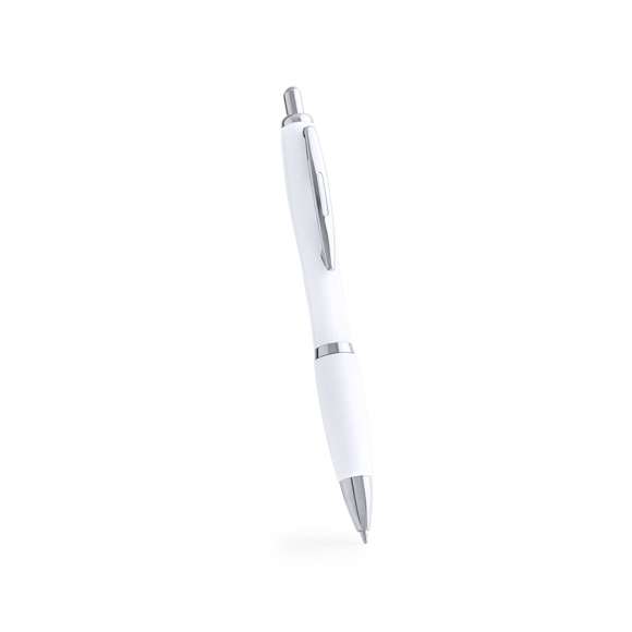  	Bolígrafo antibacteriano. Fabricado en material ABS, especialmente tratado para inhibir y prevenir el crecimiento bacteriano sobre el cuerpo del bolígrafo gracias a la tecnología nano silver, un tratamiento especial realizado con iones de plata. De mecanismo pulsador, con accesorios en color plateado y cuerpo en color blanco. Clip troquelado y cómoda empuñadura, en tinta azul. 	Artículo de acuerdo al estándar ISO 22196:2011, sobre la medida de la actividad antibacteriana en plásticos y otras superficies no porosas.