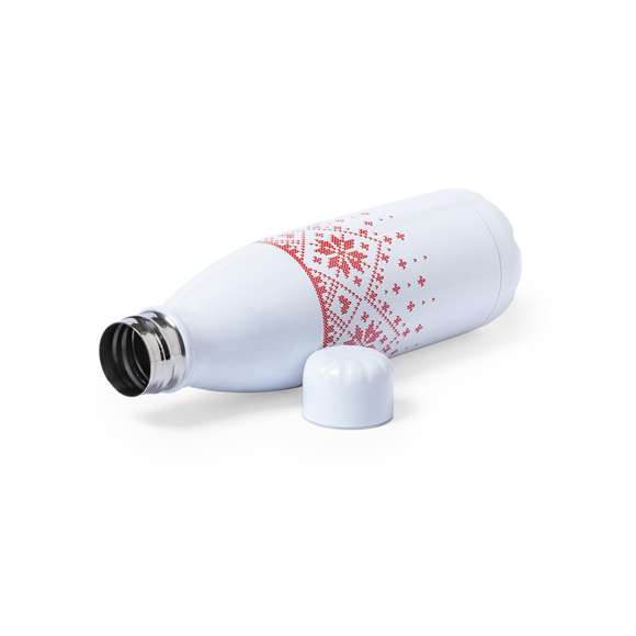 Bidón de 790ml de capacidad con cuerpo de acero inox brillo y diseño bicolor de navidad. Con tapón de seguridad y presentado en atractiva caja de diseño.