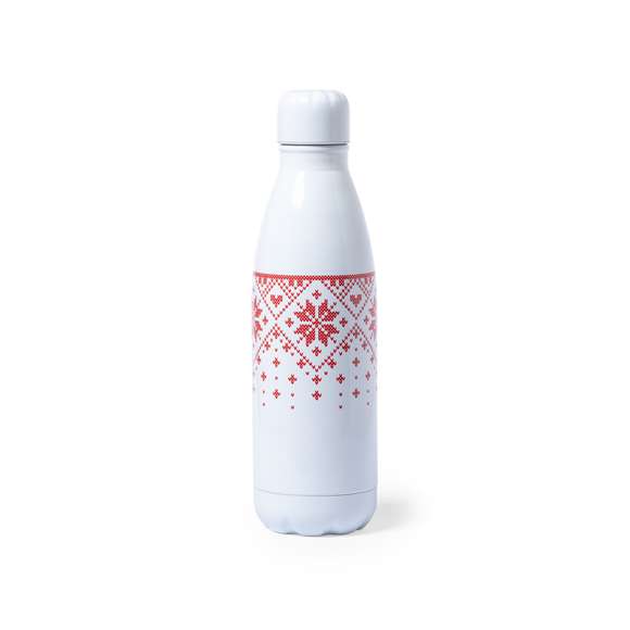 Bidón de 790ml de capacidad con cuerpo de acero inox brillo y diseño bicolor de navidad. Con tapón de seguridad y presentado en atractiva caja de diseño.
