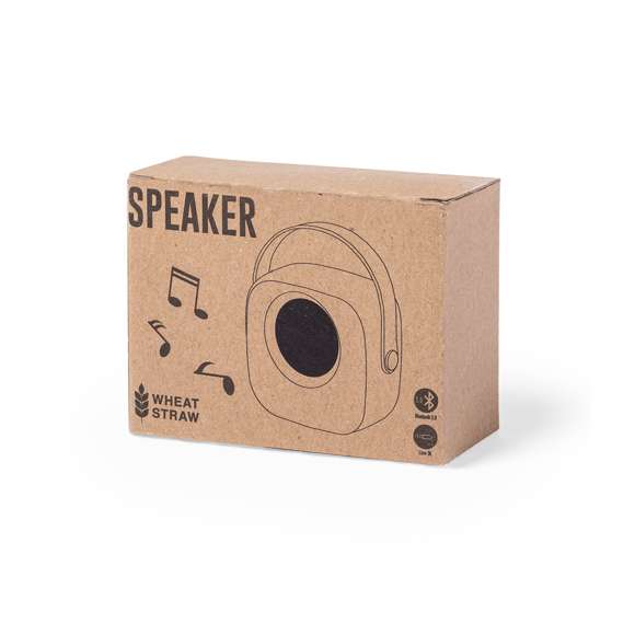  	Altavoz Bluetooth en combinación de piezas de bambú de corte nature y carcasa en caña de trigo, para así fomentar la utilización de materias primas naturales y reducir las emisiones contaminantes. 	 	De tamaño compacto y con práctica asa de transporte en suave silicona, se convierte en un complemento perfecto para el smartphone. Conexión Bluetooth® 5.0 y 3W de potencia, con entrada de línea jack 3,5mm (cable incluido). Compatible con iOS y Android, incluye cable de carga micro USB y viene presentado en atractiva caja de diseño. Disponible manual de instrucciones español e inglés.