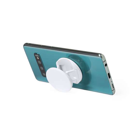 Soporte antibacteriano para smartphone. Diseño plegable en elegante acabado de color blanco, especialmente diseñado para marcaje en tampografía. Con adhesivo 3M, de fijación extra fuerte y libre de residuos al despegarlo del dispositivo.Los productos con tratamientos antibacterianos son capaces de reducir drásticamente las cargas bacterianas presentes en las superficies de los materiales, gracias a la incorporación de agentes microbianos permanentes estáticos, con alta efectividad para inhibir y prevenir la contaminación bacteriana.Artículo de acuerdo al estándar ISO 22196, que determina la actividad antibacteriana en materiales plásticos y superficies no porosas, lo que permite conocer la efectividad de inhibición microbiana que tienen los aditivos sobre los objetos tratados mediante una evaluación cuantitativa.
