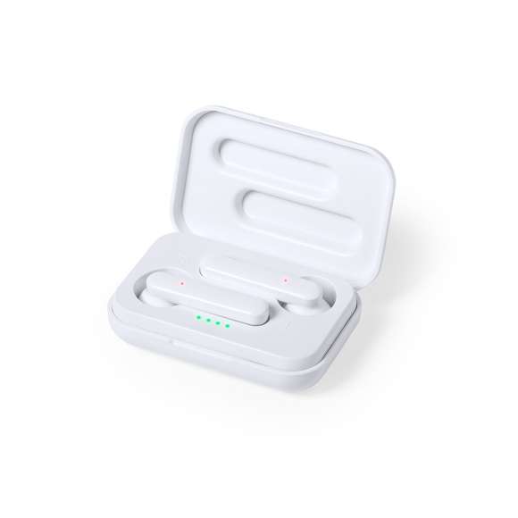 Auriculares antibacterianos intraurales en elegante acabado blanco y conexión Bluetooth® 5.0. Fabricados en resistente material ABS brillo y de diseño ergonómico, incluyen botón de control táctil integrado en el auricular, con base de carga a juego. Función manos libres y recargables, con cable micro USB incluido. Presentados en estuche individual de lujo con tapa de bisagra y en atractiva caja de diseño.  Los productos con tratamientos antibacterianos son capaces de reducir drásticamente las cargas bacterianas presentes en las superficies de los materiales, gracias a la incorporación de agentes microbianos permanentes estáticos, con alta efectividad para inhibir y prevenir la contaminación bacteriana.  Artículo de acuerdo al estándar ISO 22196, que determina la actividad antibacteriana en materiales plásticos y superficies no porosas, lo que permite conocer la efectividad de inhibición microbiana que tienen los aditivos sobre los objetos tratados mediante una evaluación cuantitativa.