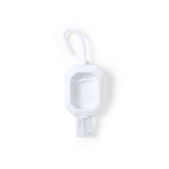 Gel hidroalcohólico para higiene y limpieza de la piel en bote rellenable de 30 ml, con extracto balsámico de Aloe Vera. Cuerpo en suave silicona de color blanco, con dosificador, tapón de seguridad y cordón en mismo material para transporte / fijación. Solución con 65% de contenido de alcohol.  Disponible certificación 94/62/EC.  Artículo con certificación GMP (Good Manufaturing Practices / Normas de Correcta Fabricación) que garantiza el cumplimiento de rigurosas medidas de control para la obtención de un producto seguro y de calidad.