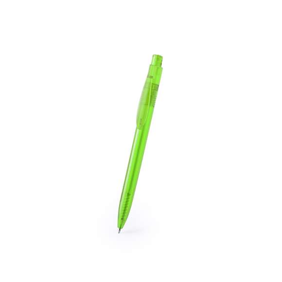  	Bolígrafo de línea nature en material RPET, elaborado a partir de plástico reciclado para así fomentar la reutilización de residuos plásticos y ayudar a la sostenibilidad del planeta. De acabo translúcido y original clip, con distintivo RPET en el cuerpo del bolígrafo y disponible en variada gama de colores. Especialmente diseñado para marcaje en tampografía, de mecanismo pulsador y con tinta azul.