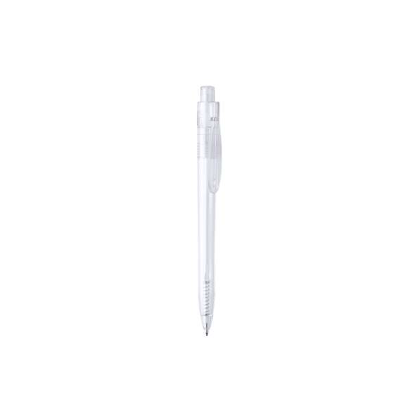  	Bolígrafo de línea nature en material RPET, elaborado a partir de plástico reciclado para así fomentar la reutilización de residuos plásticos y ayudar a la sostenibilidad del planeta. De acabo translúcido y original clip, con distintivo RPET en el cuerpo del bolígrafo y disponible en variada gama de colores. Especialmente diseñado para marcaje en tampografía, de mecanismo pulsador y con tinta azul.