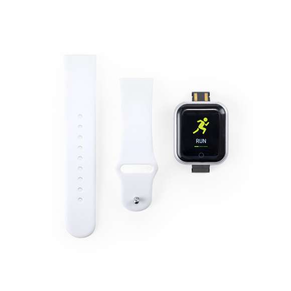 Reloj inteligente multifunción de diseño casual, con conexión Bluetooth®. Elegante caja con correa en material TPU y pantalla LCD táctil integrada de 1,44 pulgadas, que lo convierten en el gadget perfecto para todo tipo de actividades deportivas, de ocio y para el día a día.  Con funciones monitor de frecuencia cardíaca, presión arterial y oxígeno en sangre, monitor de sueño, cámara remota, alarma, antipérdida y podómetro.  Resistente a salpicaduras de agua, con APP disponible para iOS y Android. Presentado en atractiva caja de diseño. Disponible manual de instrucciones en español e inglés.