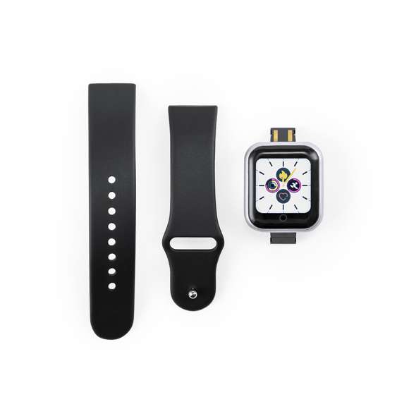 Reloj inteligente multifunción de diseño casual, con conexión Bluetooth®. Elegante caja con correa en material TPU y pantalla LCD táctil integrada de 1,44 pulgadas, que lo convierten en el gadget perfecto para todo tipo de actividades deportivas, de ocio y para el día a día.  Con funciones monitor de frecuencia cardíaca, presión arterial y oxígeno en sangre, monitor de sueño, cámara remota, alarma, antipérdida y podómetro.  Resistente a salpicaduras de agua, con APP disponible para iOS y Android. Presentado en atractiva caja de diseño. Disponible manual de instrucciones en español e inglés.
