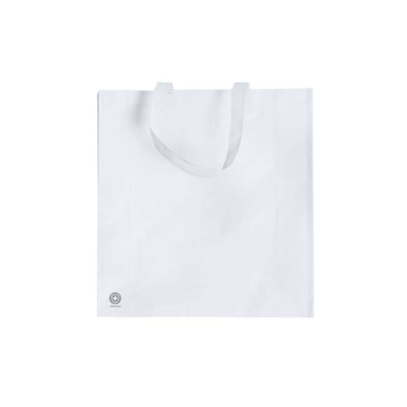Bolsa antibacteriana en PP-woven de alta resistencia y acabado mate. Disponible en variada gama de colores, con asas medianas reforzadas de 50 cm de largo. Acabado cosido, con fuelles y ribetes reforzados.  Los productos con tratamientos antibacterianos son capaces de reducir drásticamente las cargas bacterianas presentes en las superficies de los materiales, gracias a la incorporación de agentes microbianos permanentes estáticos, con alta efectividad para inhibir y prevenir la contaminación bacteriana.  Artículo de acuerdo al estándar ISO 22196, que determina la actividad antibacteriana en materiales plásticos y superficies no porosas, lo que permite conocer la efectividad de inhibición microbiana que tienen los aditivos sobre los objetos tratados mediante una evaluación cuantitativa.
