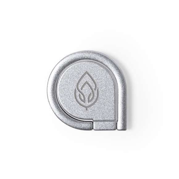 Soporte metálico para smartphone en acabado mate. De elegante diseño y con adhesivo 3M, de fijación extra fuerte y libre de residuos al despegarlo del dispositivo. Con anilla soporte posterior para dedo y presentado en bolsita individual de diseño.