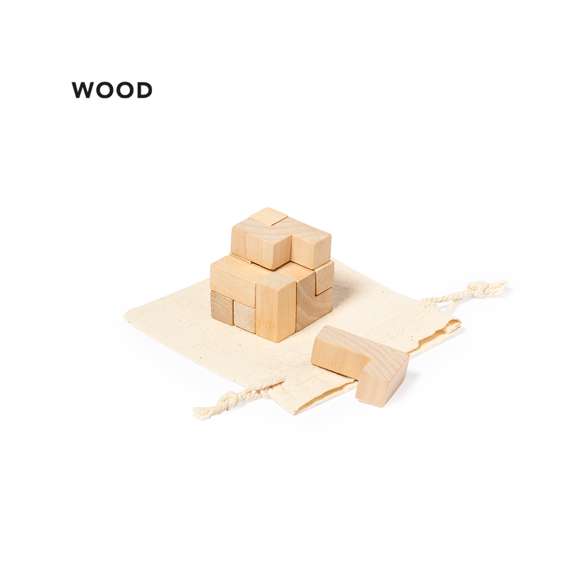 Juego de habilidad de 7 piezas para los más creativos, presentado en una resistente funda de algodón con cierre de cordón.