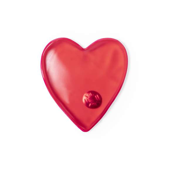 Parche térmico con diseño corazón. Reutilizable y con efecto calor de duración prolongada. Se activa doblando la chapa metálica para que el parche se endurezca y se caliente. Para reutilizar, se calienta agua en un recipiente con el parche dentro hasta que el gel interior vuelva a su estado líquido, presionando la chapa metálica de nuevo. Disponible manual de instrucciones en español e inglés.