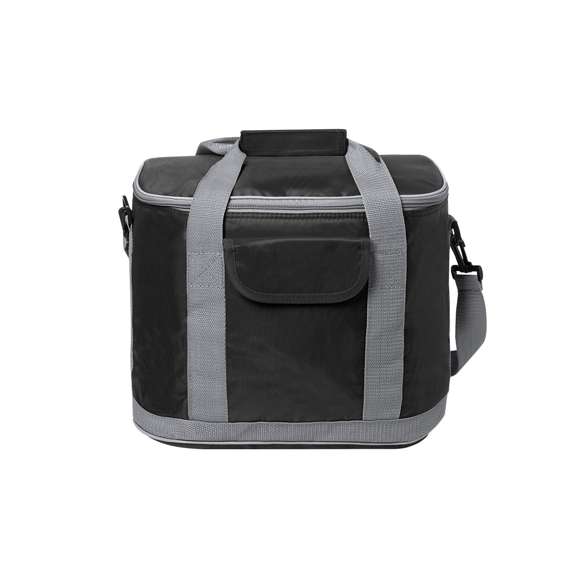  	Nevera todoterreno en resistente poliéster 420D, con compartimento principal de cierre de cremallera y bolsillo en parte frontal con cierre de velcro. Interior isotermo en PEVA, con cinta para hombro ajustable y mosquetón de enganche. Resistencia hasta 8kg de peso.