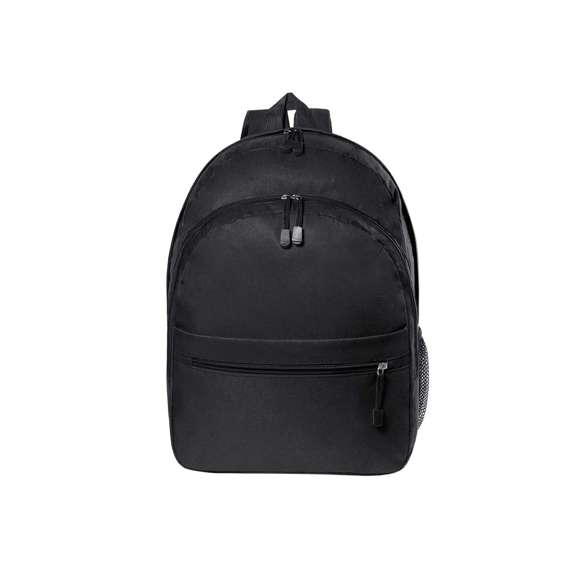  	Mochila en resistente poliéster 600D de desenfadado diseño en variada gama de colores. Dos compartimentos principales con cierre de cremallera y bolsillo en frontal. Redecilla lateral de fácil acceso, tiradores con cinta para fácil apertura y accesorios en color negro. Espalda acolchada y cintas de hombros ajustables con acolchado.
